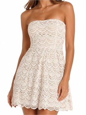 Wet Seal Strapless Lace Mini Dress in Cream